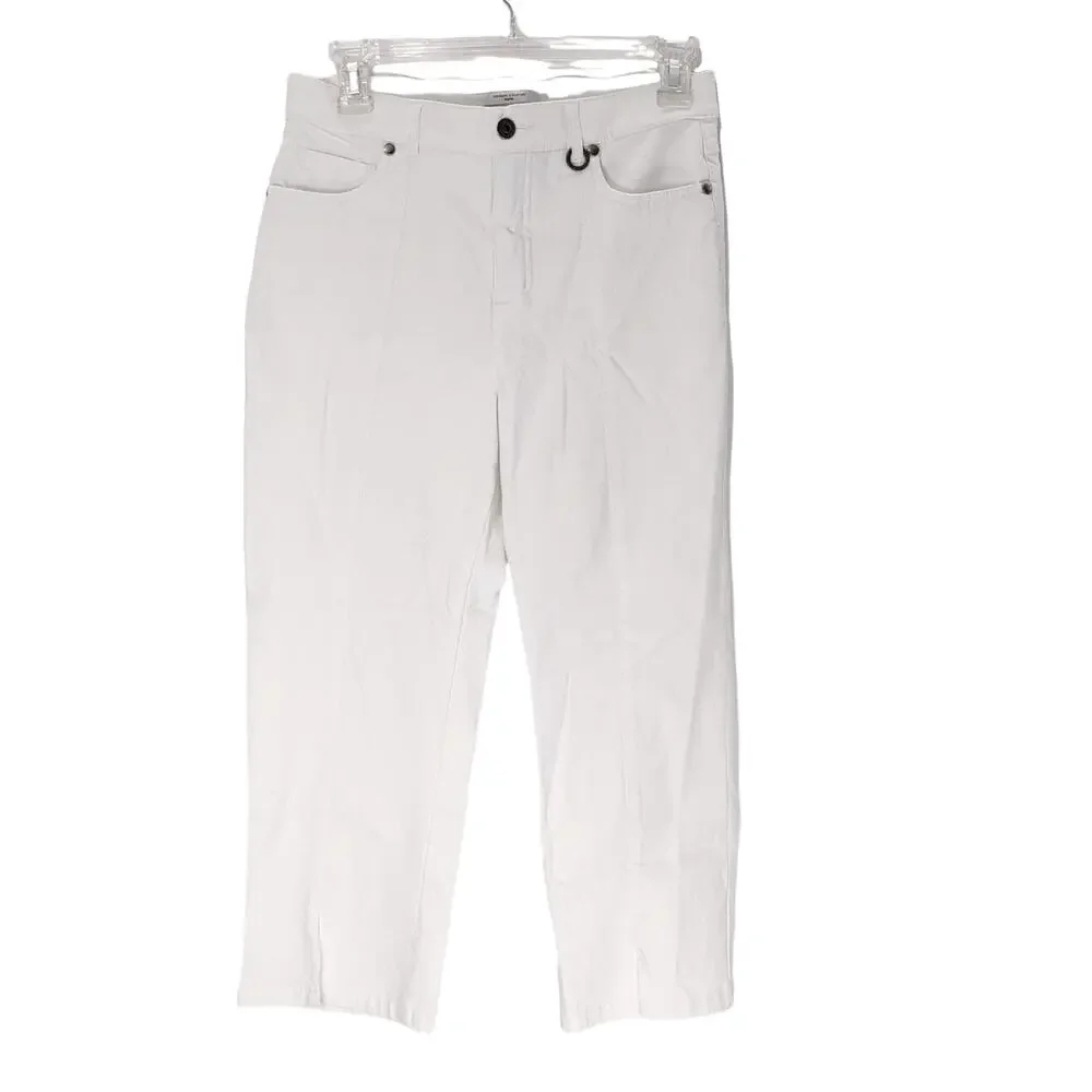 Simon Chang Denim Cropped Pants Mid Rise Tapered Leg Stretch White Womens Size 6